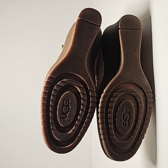 UGG Seline Boots Knee High Tall Wedge Suede Sheepskin Shearling Sand Boho 9 - Picture 16 of 16